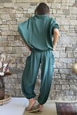 Basso Button Drape Cap Sleeve Shirt Forest